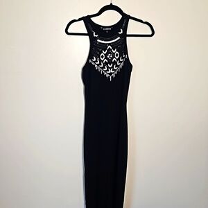 Express black sequined southwest style maxi bodycon sheath dress size xsmall EUC